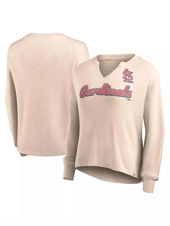 Женская кремовая рваная футболка St. Louis Cardinals Go For It вафельной вязки с длинным рукавом и — изображение 1 из 3