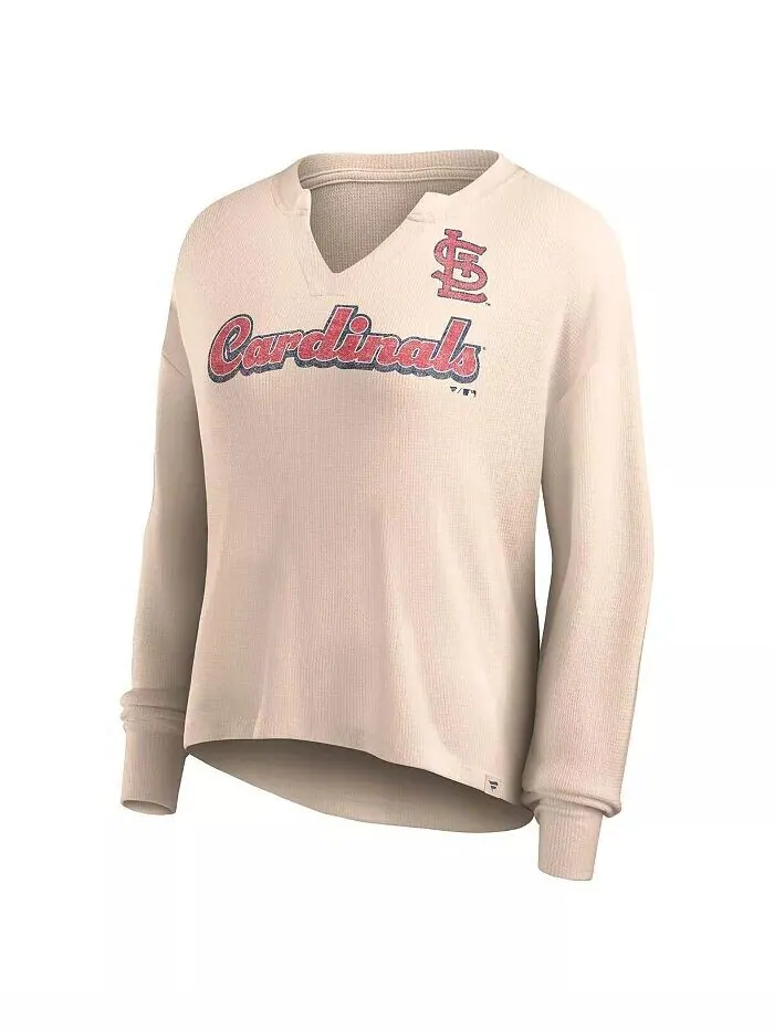 Женская кремовая потертая футболка St. Louis Cardinals Go For It с длинным рукавом и — изображение 2 из 3