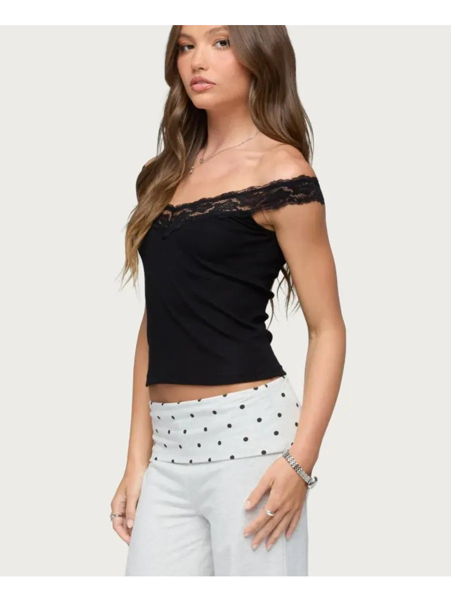 Женский топ с открытыми плечами Freyah Lacey Edikted — изображение 4 из 5, черный
