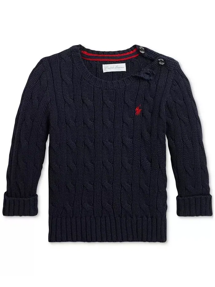 Свитер из хлопка для младенцев с косами Polo Ralph Lauren — изображение 1 из 2