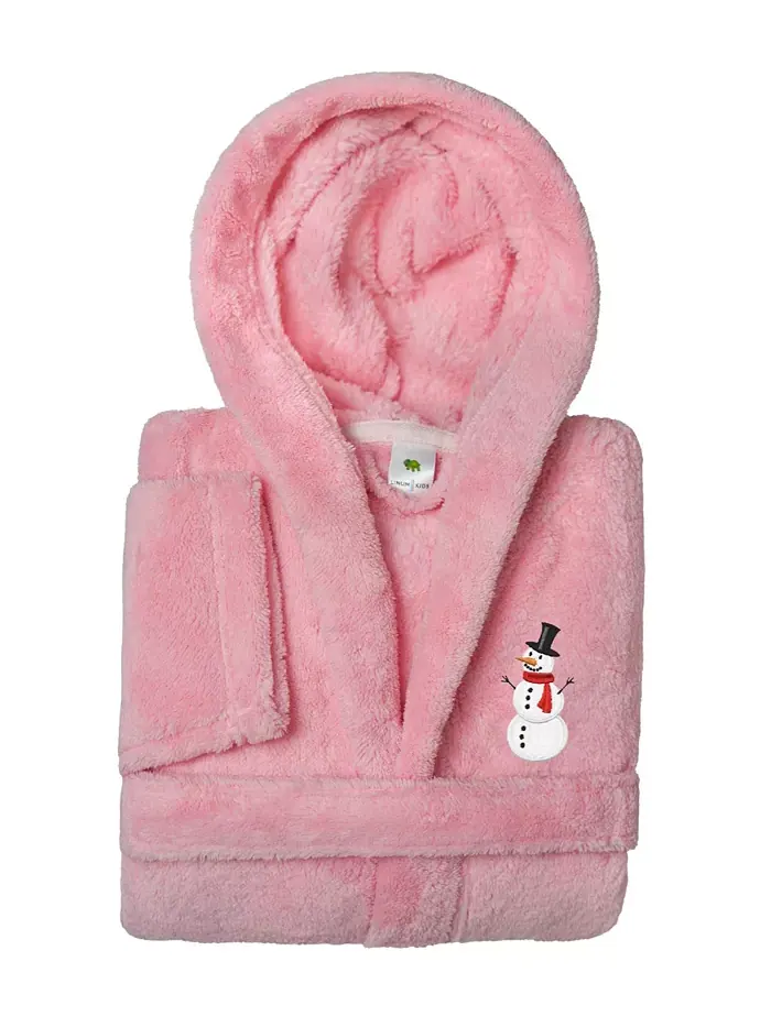 Детский плюшевый халат с капюшоном Snowman Super Plush Double Brushed Linum Home — изображение 3 из 3, розовый