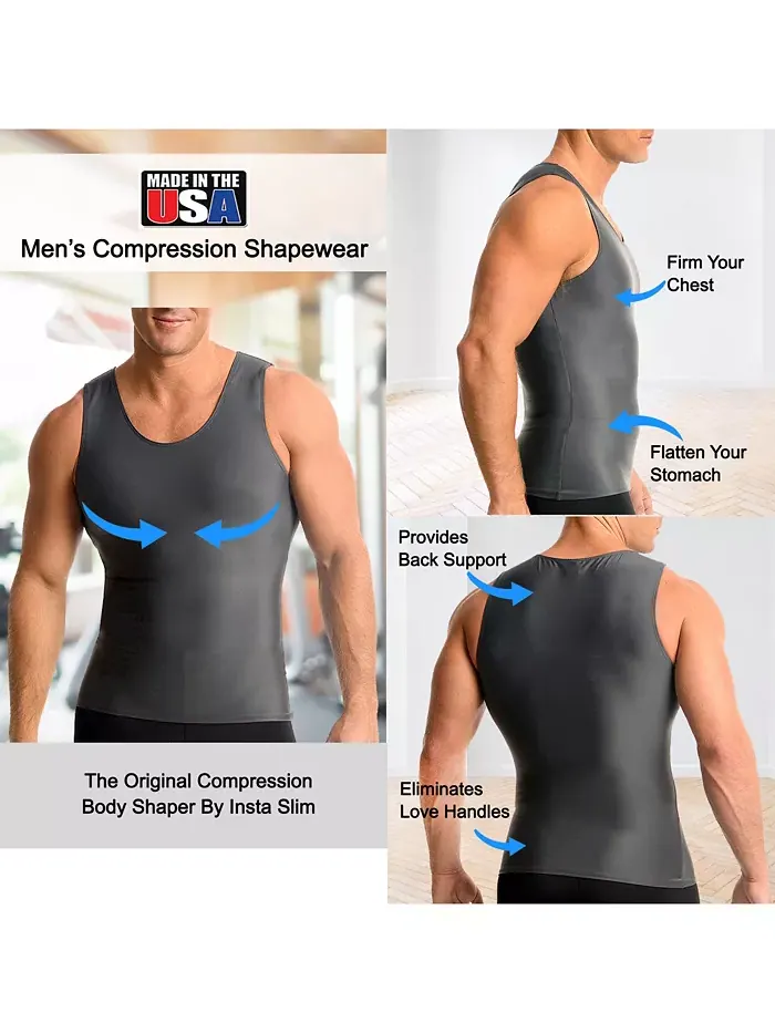 Мужская компрессионная майка для активного отдыха Big & Tall Muscle Tank Top Instaslim — изображение 3 из 6, серый