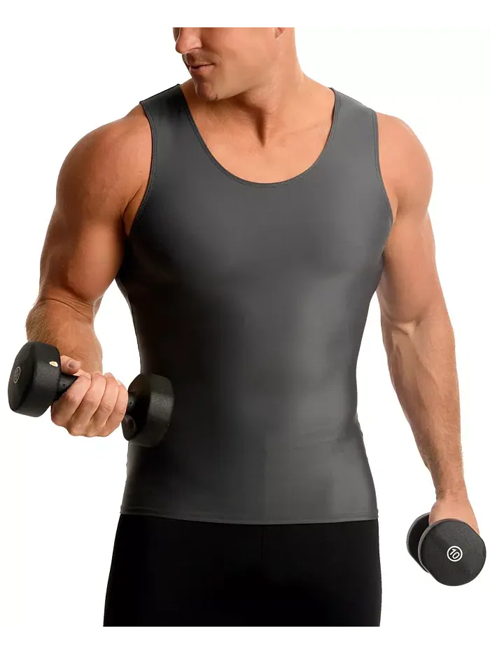 Мужская компрессионная майка для активного отдыха Big & Tall Muscle Tank Top Instaslim — изображение 5 из 6, серый