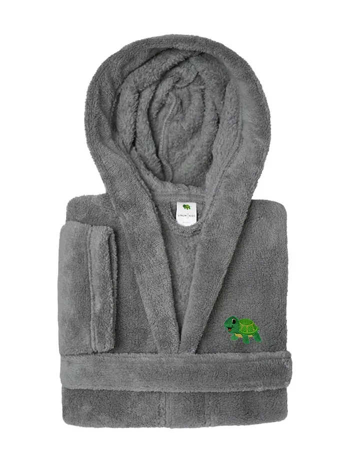 Детские плюшевые махровые халаты с капюшоном Turtle Super Plush Double Brushed Linum Home — изображение 3 из 3, серый