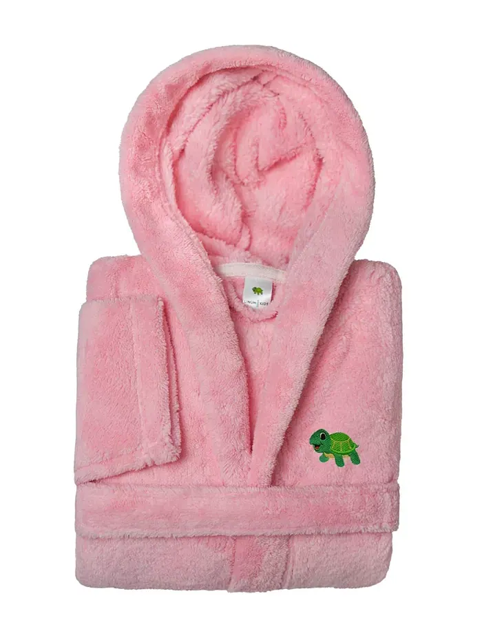Детские плюшевые махровые халаты с капюшоном Turtle Super Plush Double Brushed Linum Home — изображение 3 из 3, розовый