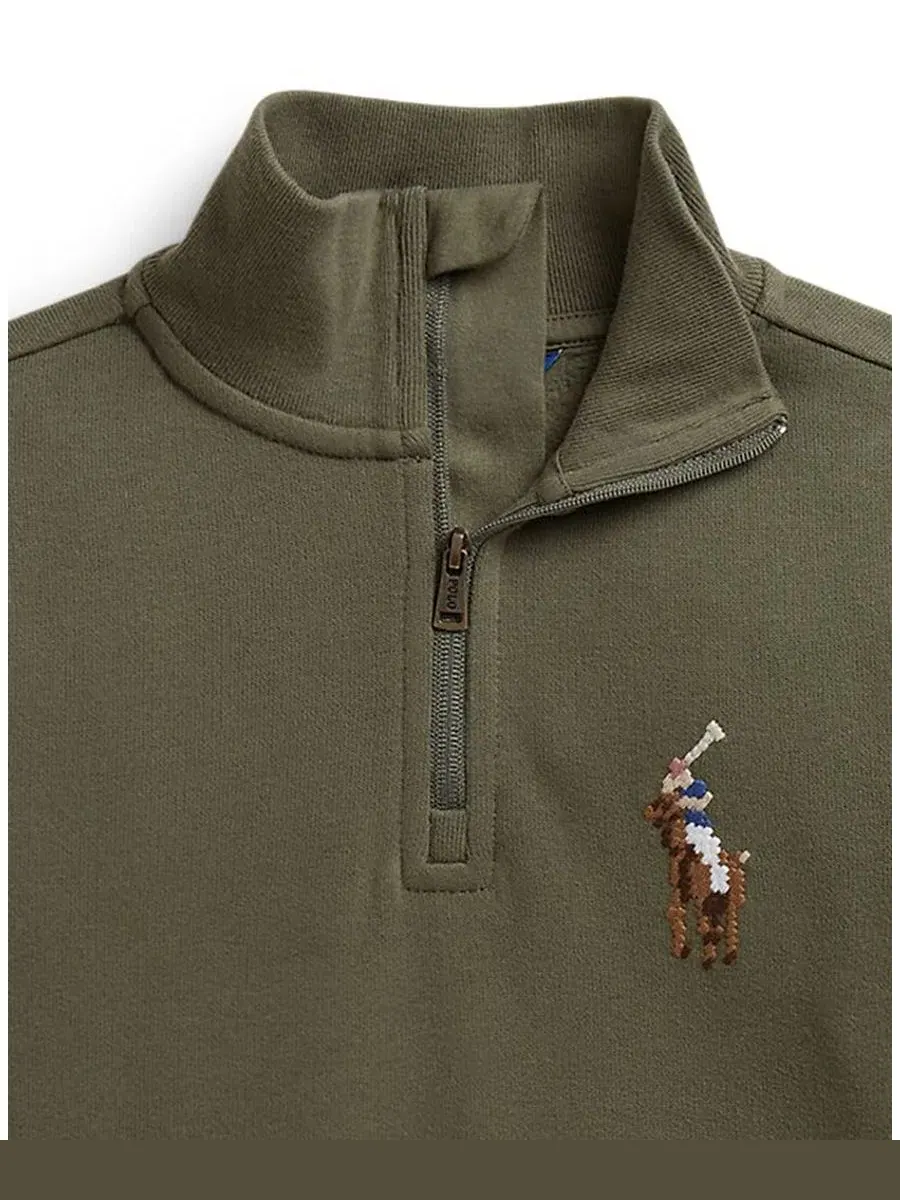 Свитшот с длинным рукавом, на молнии, с вышивкой Polo Ralph Lauren — изображение 3 из 5, оливковый