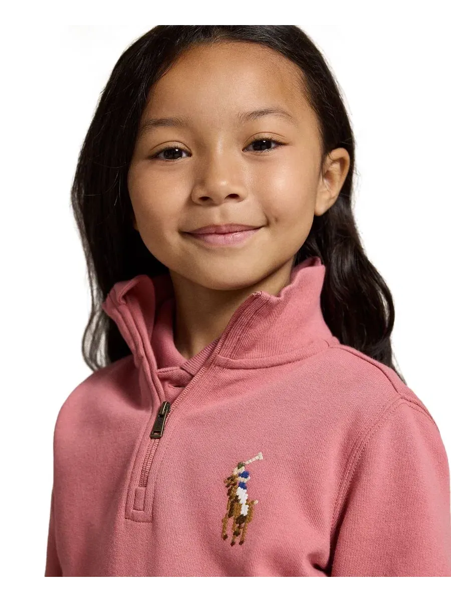 Детский свитшот с длинным рукавом, полузамком, с вышивкой Polo Ralph Lauren — изображение 3 из 3, розовый