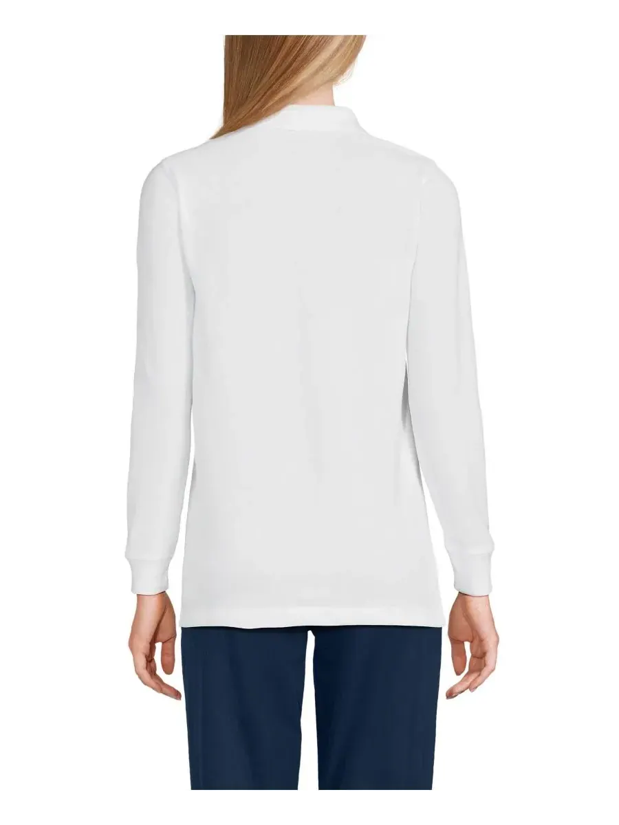 Женская сетчатая рубашка-поло с длинными рукавами Lands' End — изображение 2 из 3, белый