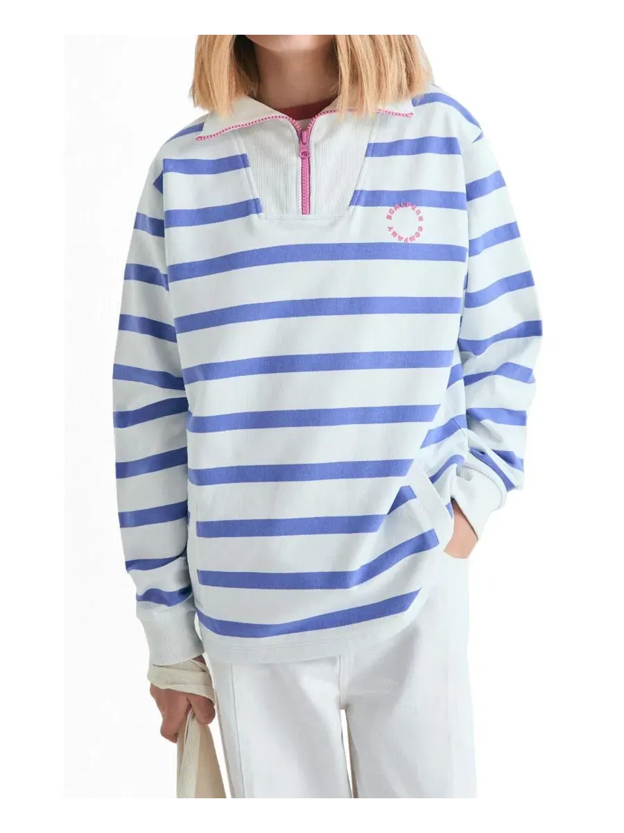 Свитшот с высоким воротником и молнией Striped Turtleneck Scalpers — изображение 1 из 3, синий