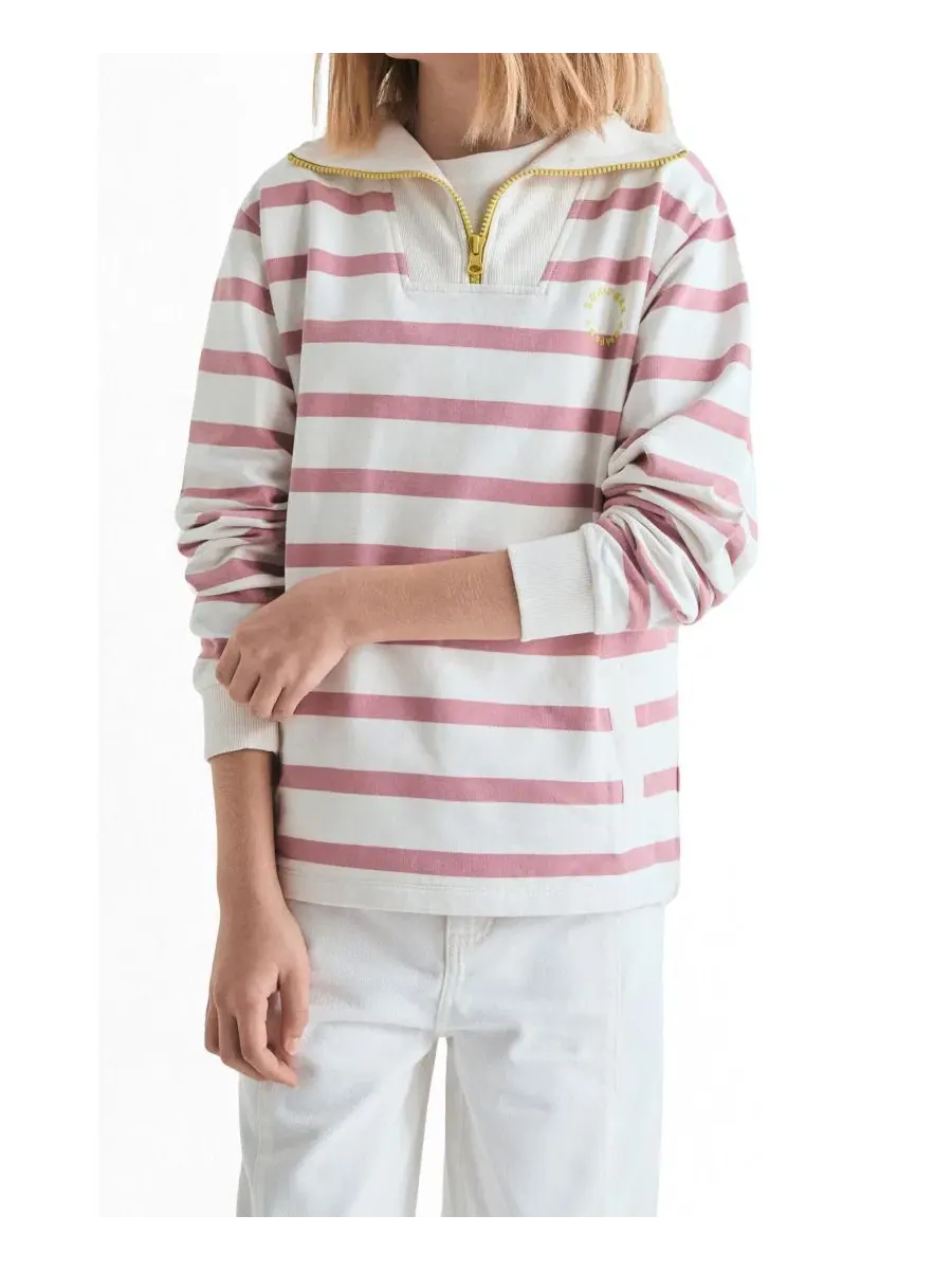 Свитшот с принтом Big Girls 4-16 Striped Turtleneck Sweatshirt Scalpers — изображение 1 из 3, розовый