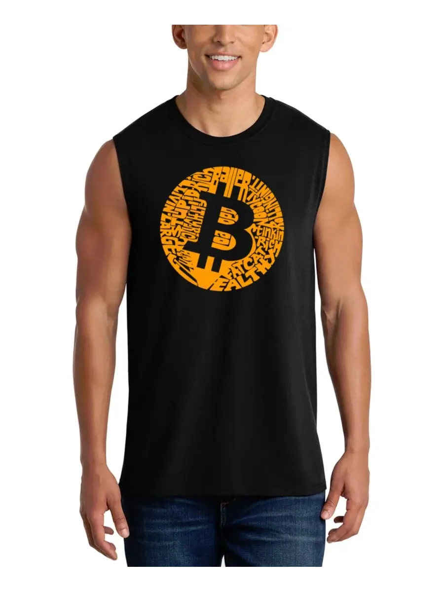 Мужская майка без рукавов с принтом Bitcoin Logo Word Art LA Pop Art — изображение 1 из 4, черный