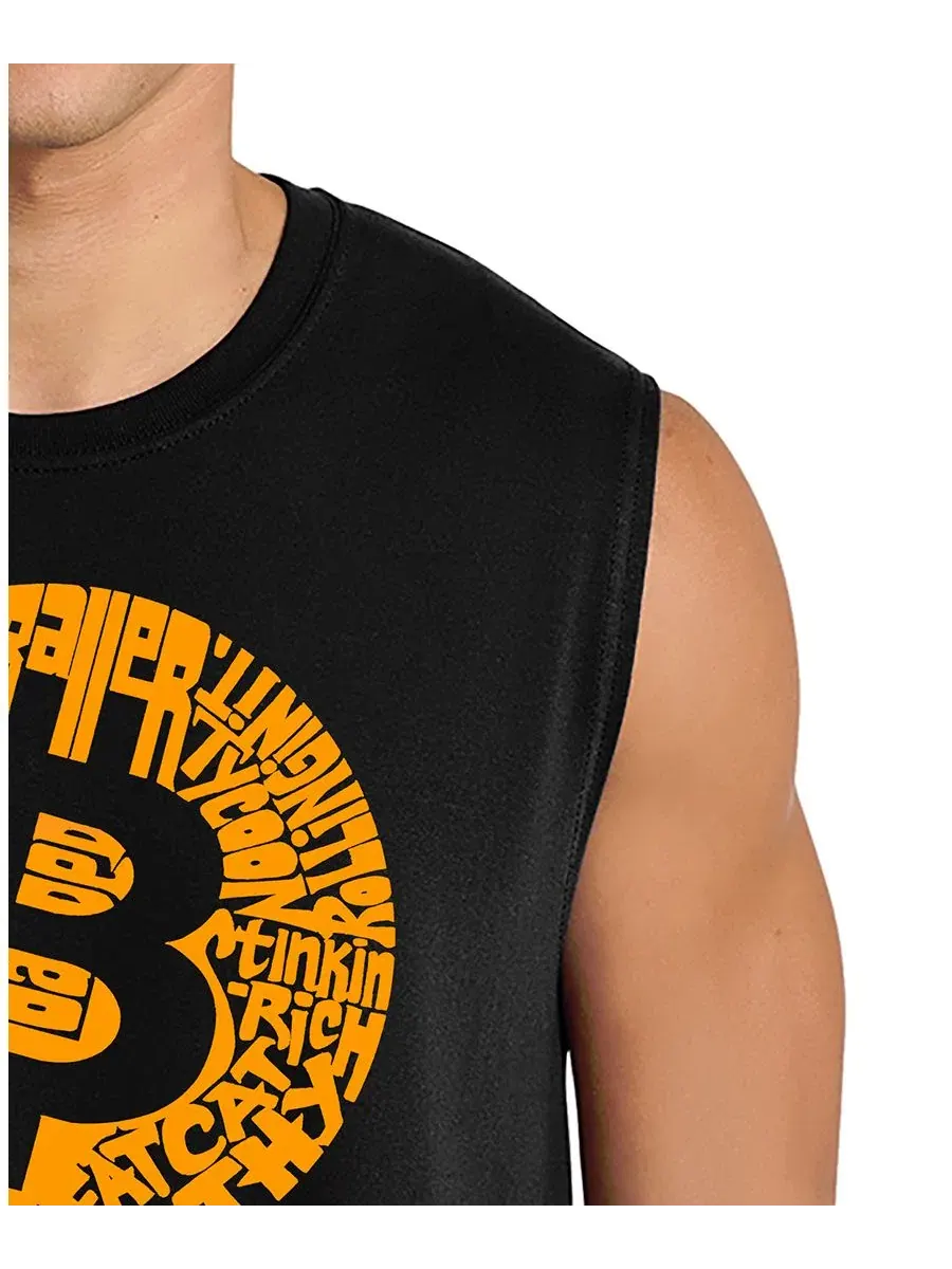 Мужская майка без рукавов с принтом Bitcoin Logo Word Art LA Pop Art — изображение 2 из 4, черный