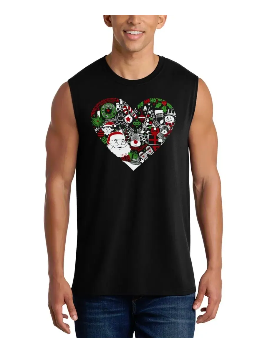 Мужская майка без рукавов с принтом Christmas Heart Santa Word Art LA Pop Art — изображение 1 из 4, черный
