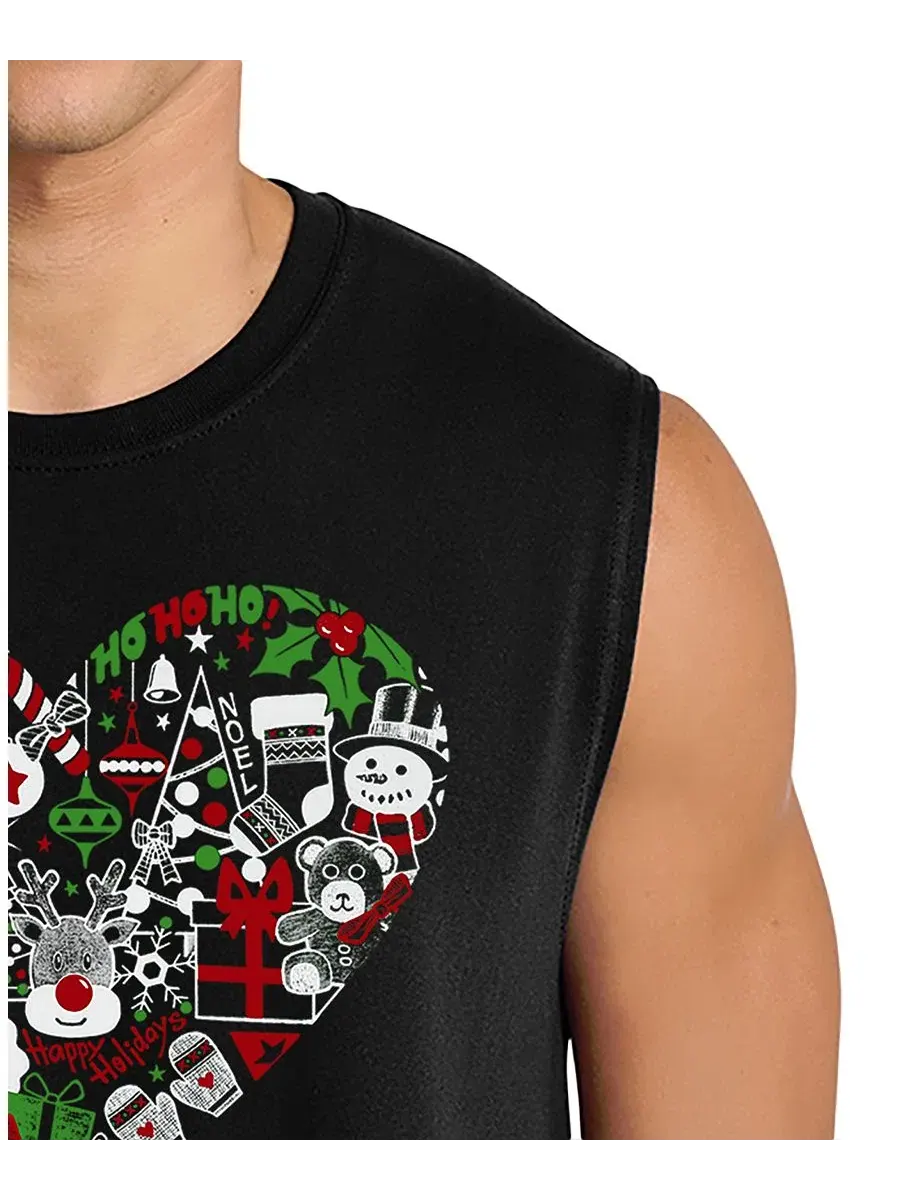 Мужская майка без рукавов с принтом Christmas Heart Santa Word Art LA Pop Art — изображение 2 из 4, черный
