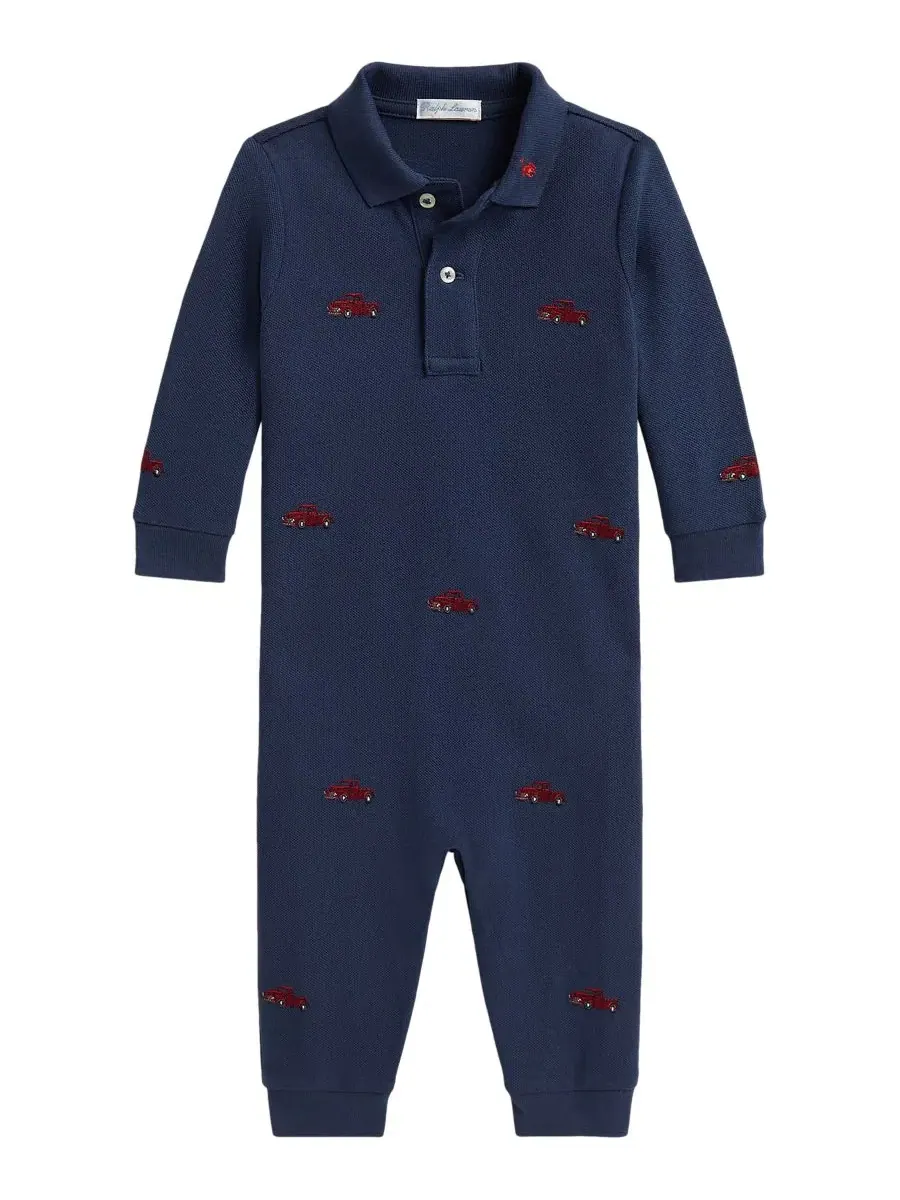 Боди-комбинезон с длинным рукавом, с вышивкой грузовиков Polo Ralph Lauren — изображение 1 из 3, темно-синий