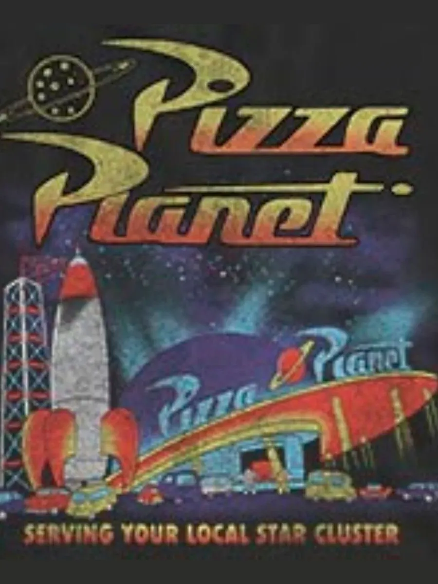 Майка с принтом Pizza Planet Fifth Sun — изображение 3 из 3, черный
