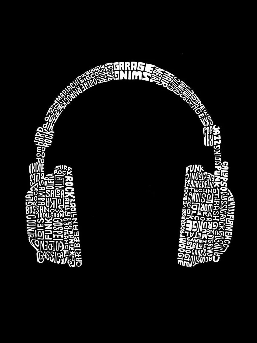 Майка без рукавов с принтом Headphone Word Art LA Pop Art — изображение 4 из 4, черный