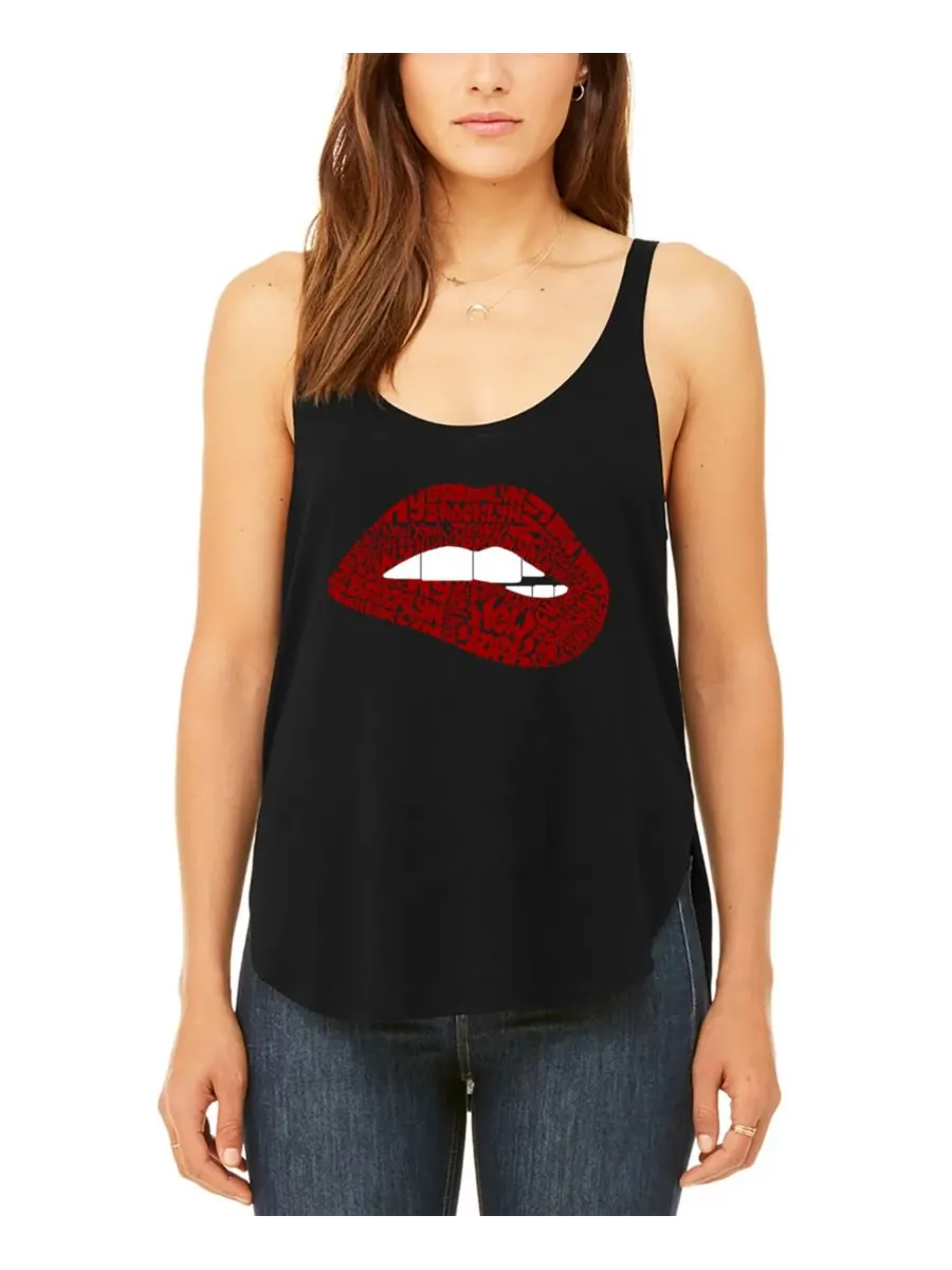 Женская струящаяся майка Brooklyn Lips Premium с надписью "Brouclyn Lips" LA Pop Art — изображение 1 из 3, черный