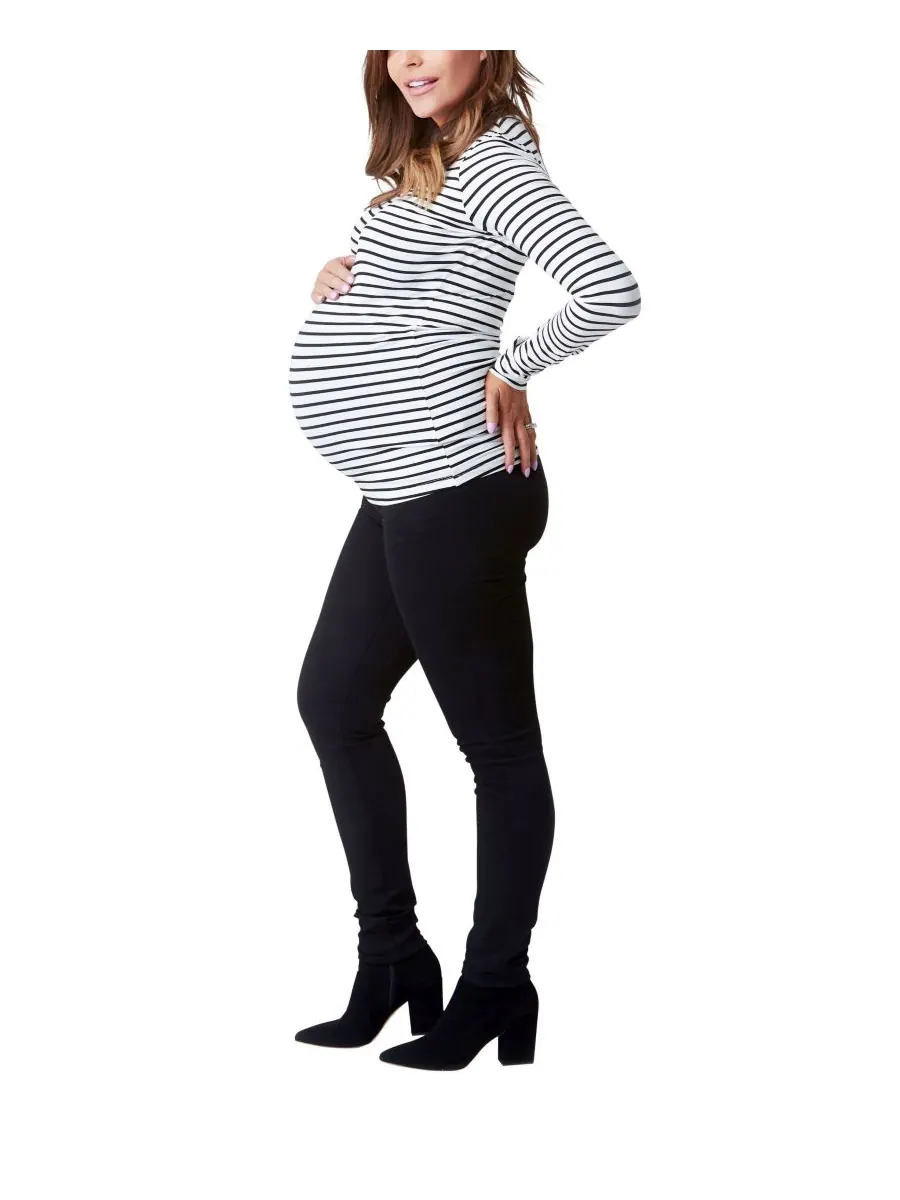 Футболка с длинными рукавами и круглым вырезом Maternity Liv NOM Maternity — изображение 2 из 5, черный белый