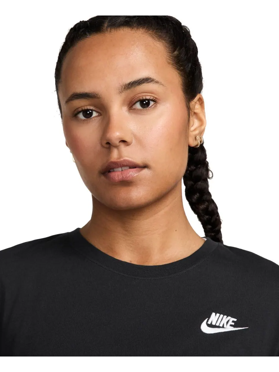 Женская хлопковая футболка с длинными рукавами Sportswear Club, размеры XS-3X Nike — изображение 3 из 3, черный/белый