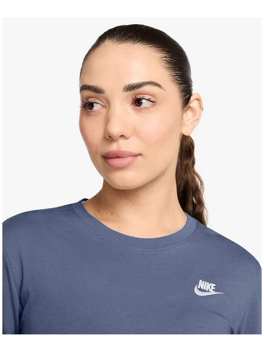 Женская хлопковая футболка с длинными рукавами Sportswear Club, размеры XS-3X Nike — изображение 3 из 3, индиго/белый