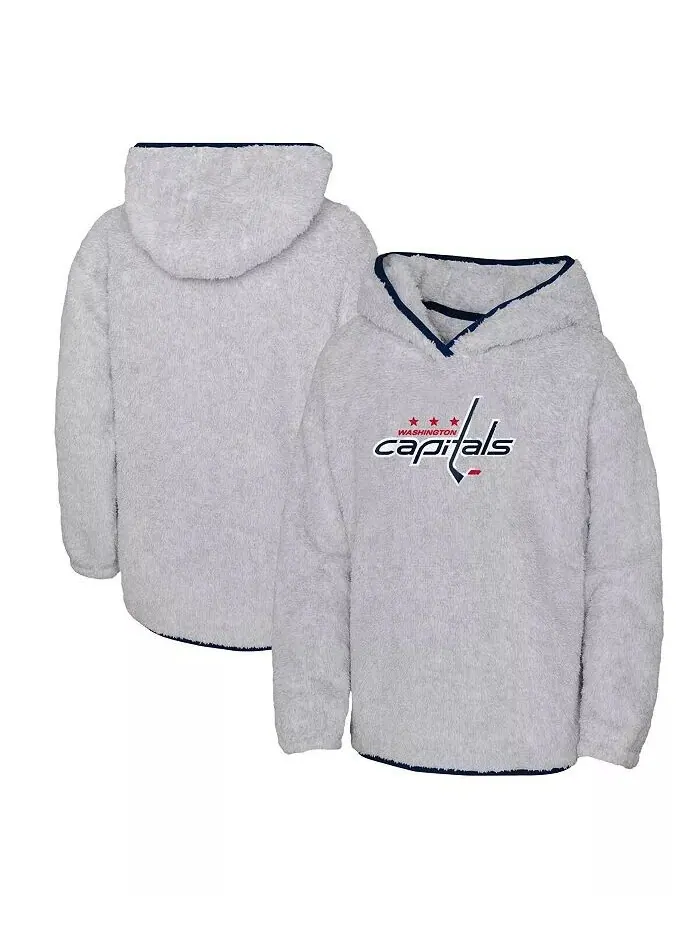 Флисовый пуловер с капюшоном Big Girls Heather Grey Washington Capitals Ultimate Teddy Outerstuff — изображение 1 из 2, серый