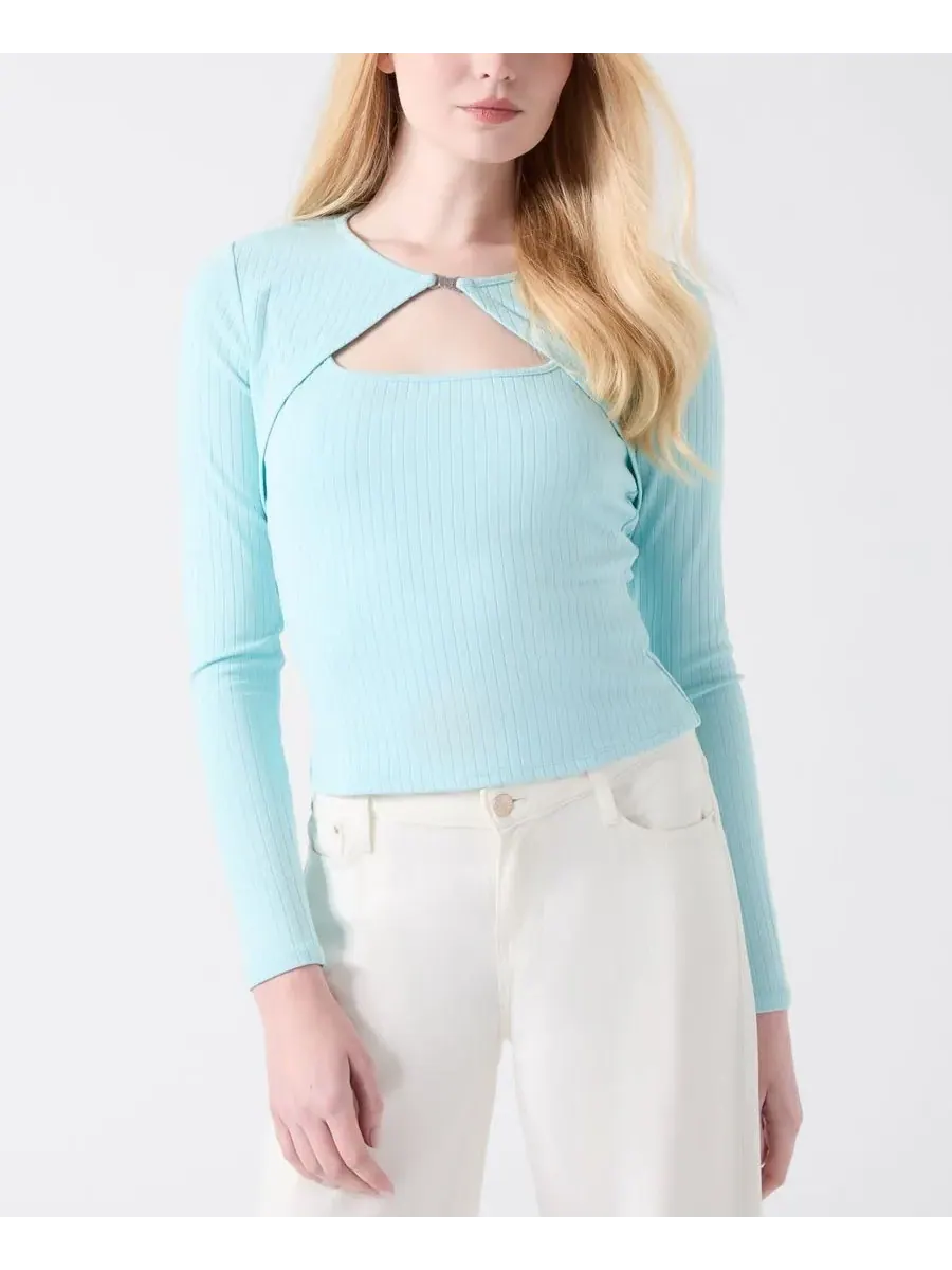 Женская вязаная блузка с длинными рукавами и вырезами Wren GUESS — изображение 1 из 5, синий