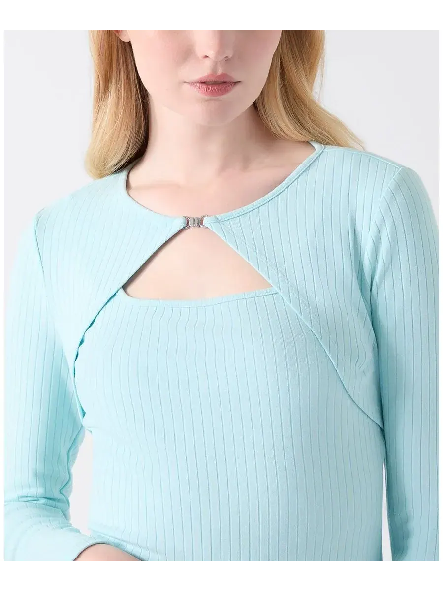 Женская вязаная блузка с длинными рукавами и вырезами Wren GUESS — изображение 4 из 5, синий