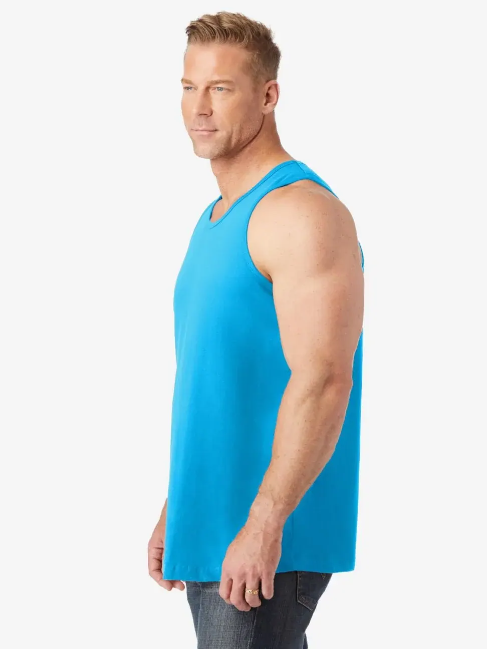 Большая и высокая, не дающая усадок, легкая майка KingSize, Electric Turquoise — изображение 4 из 4