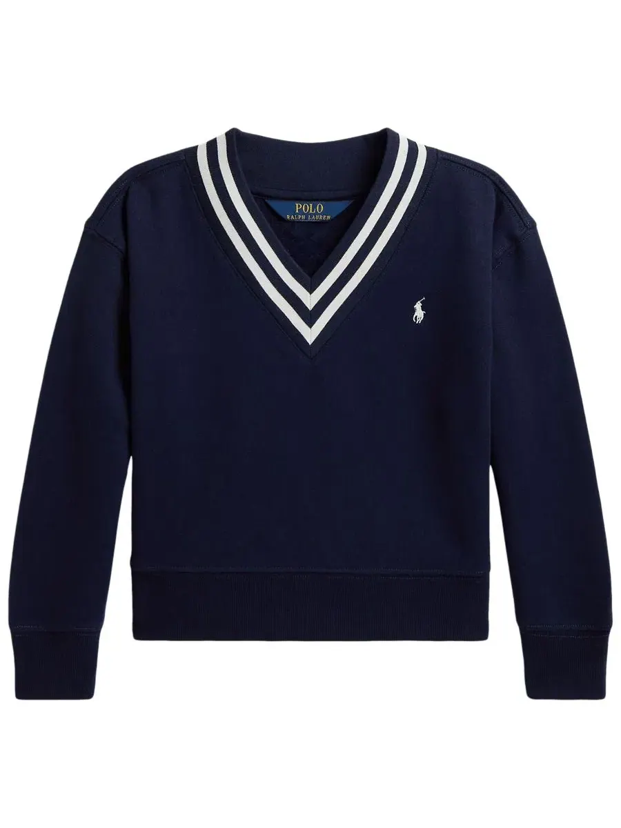 Свитшот с V-образным вырезом и полосатой отделкой, с длинным рукавом Polo Ralph Lauren