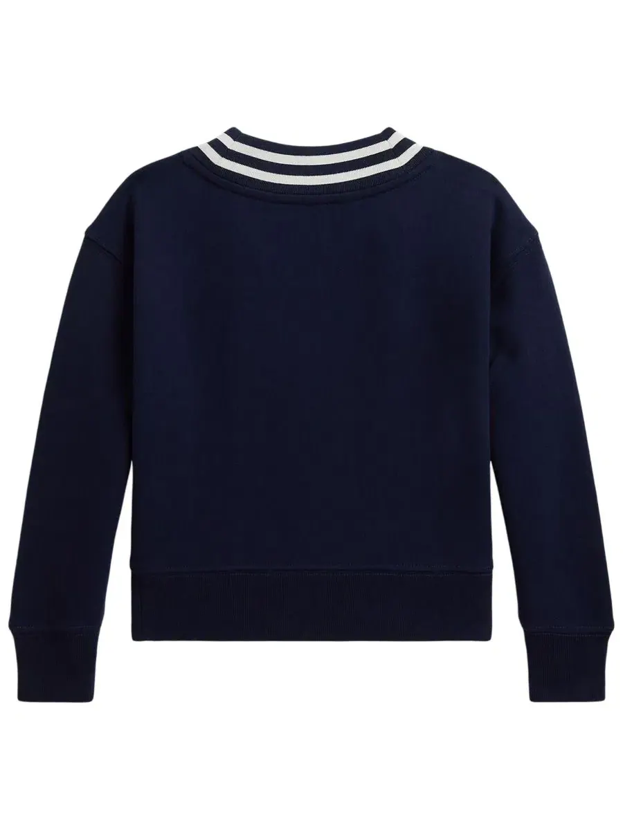 Свитшот с V-образным вырезом и полосатой отделкой, с длинным рукавом Polo Ralph Lauren — изображение 2 из 3, темно-синий