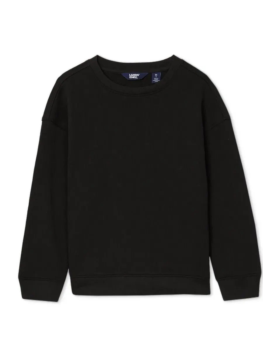 Детский свитшот с капюшоном свободного кроя Husky Relaxed Fit Fleece Crewneck Lands' End — изображение 1 из 3, черный