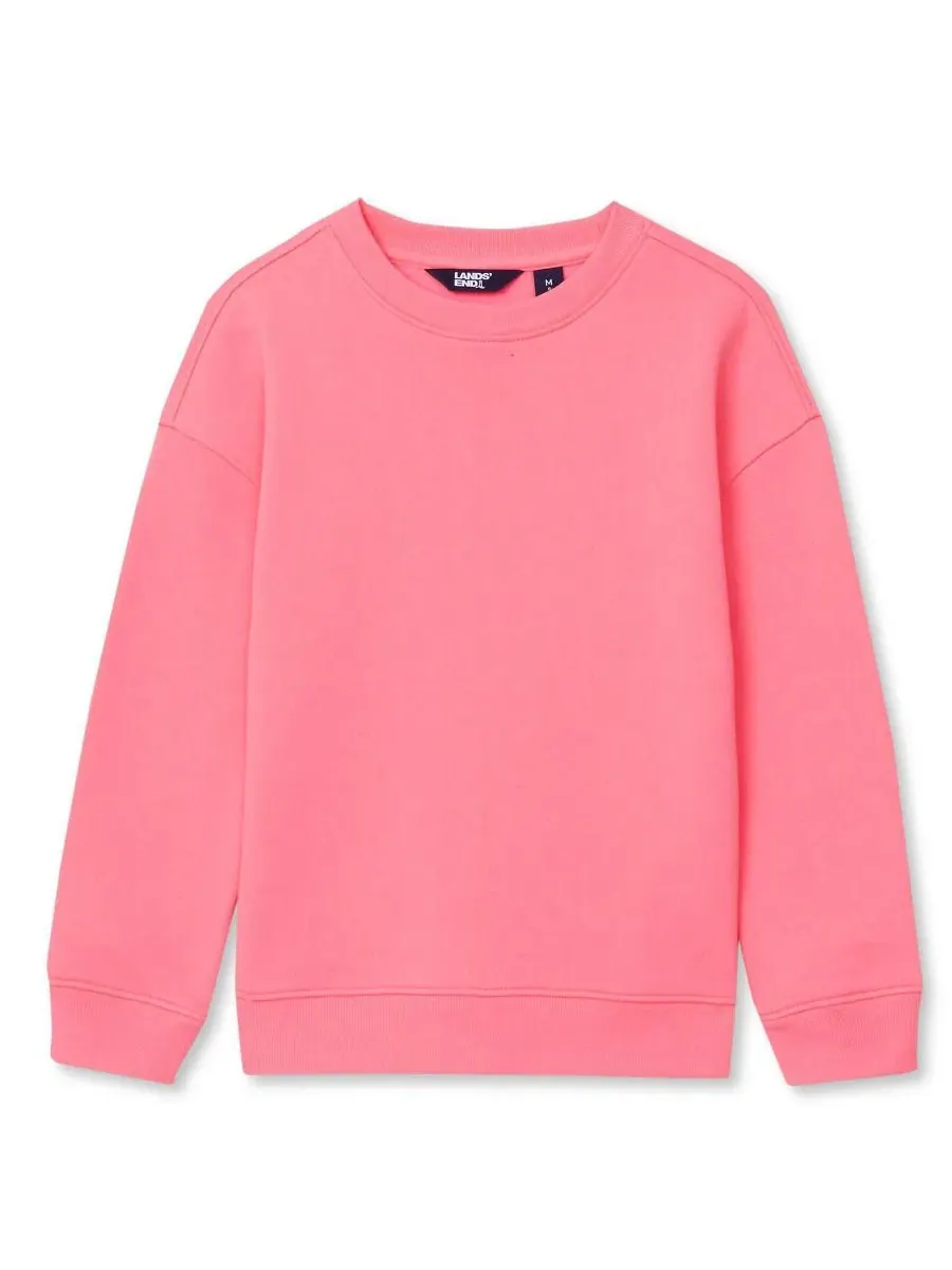 Детский свитшот с капюшоном свободного кроя Husky Relaxed Fit Fleece Crewneck Lands' End — изображение 1 из 3, розовый