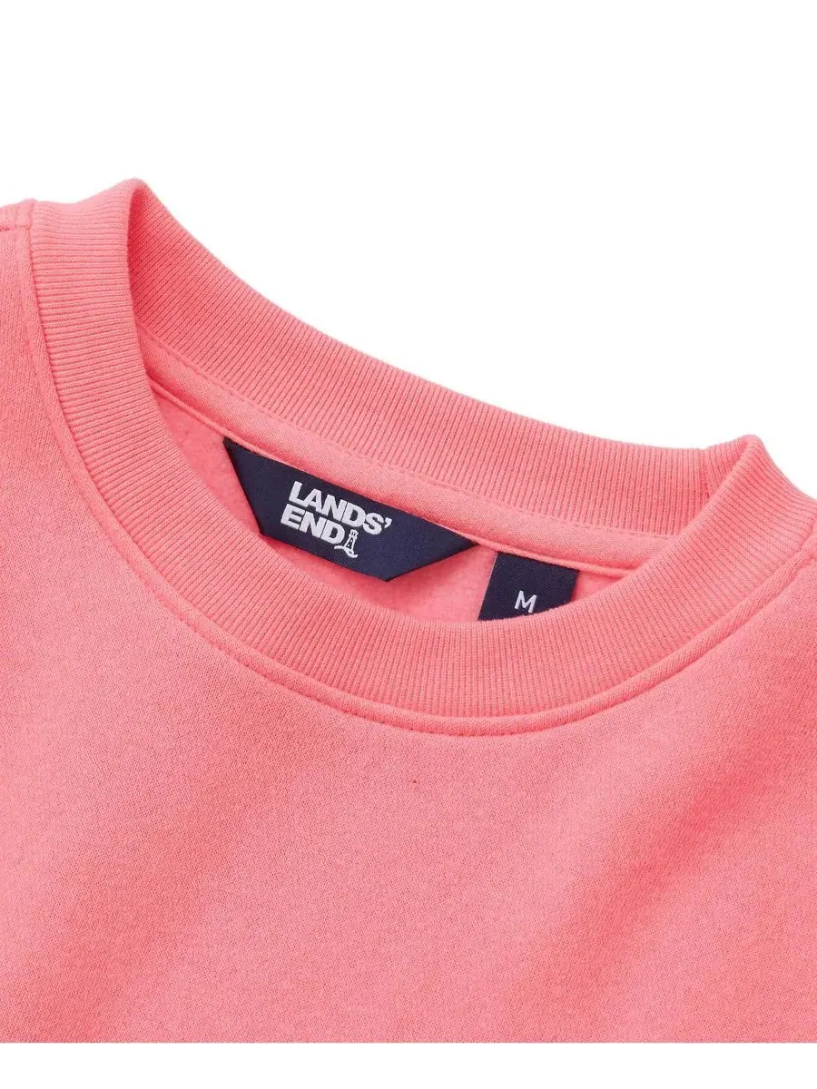 Детский свитшот с капюшоном свободного кроя Husky Relaxed Fit Fleece Crewneck Lands' End — изображение 2 из 3, розовый