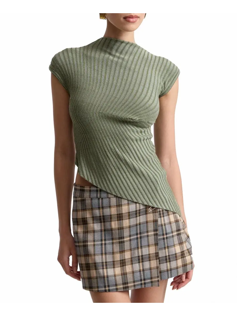 Топ без рукавов с рельефным узором, модель Radial Rib Sleeveless Asymmetric Avec Les Filles — изображение 1 из 5