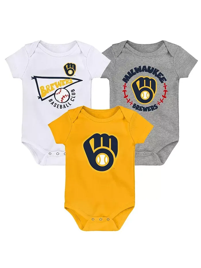 Новорожденные и младенцы (мальчики и девочки) Комплект из 3 боди Milwaukee Brewers Biggest Little — изображение 1 из 4, серый