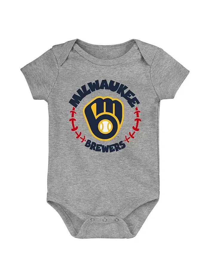 Новорожденные и младенцы (мальчики и девочки) Комплект из 3 боди Milwaukee Brewers Biggest Little — изображение 4 из 4, серый