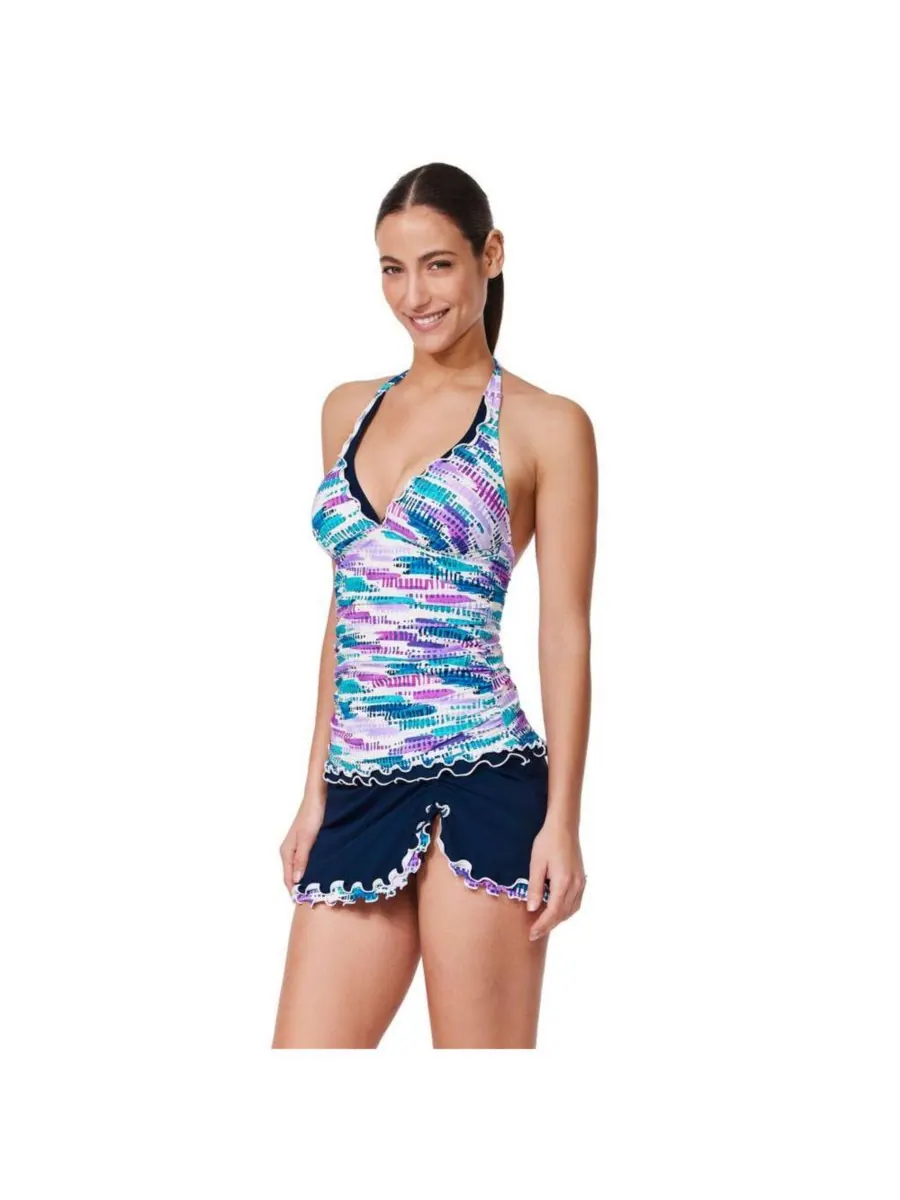 Женский топ-танкини Canva Tricolore с завязками на шее Profile by Gottex — изображение 3 из 3, мульти-синий