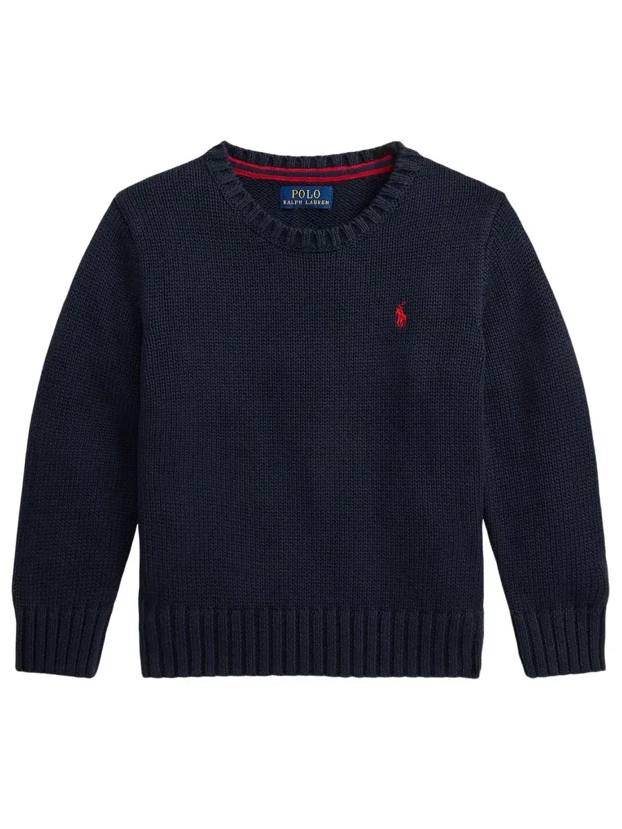 Детский свитер с круглым вырезом, хлопковый, с вышивкой Pony Polo Ralph Lauren