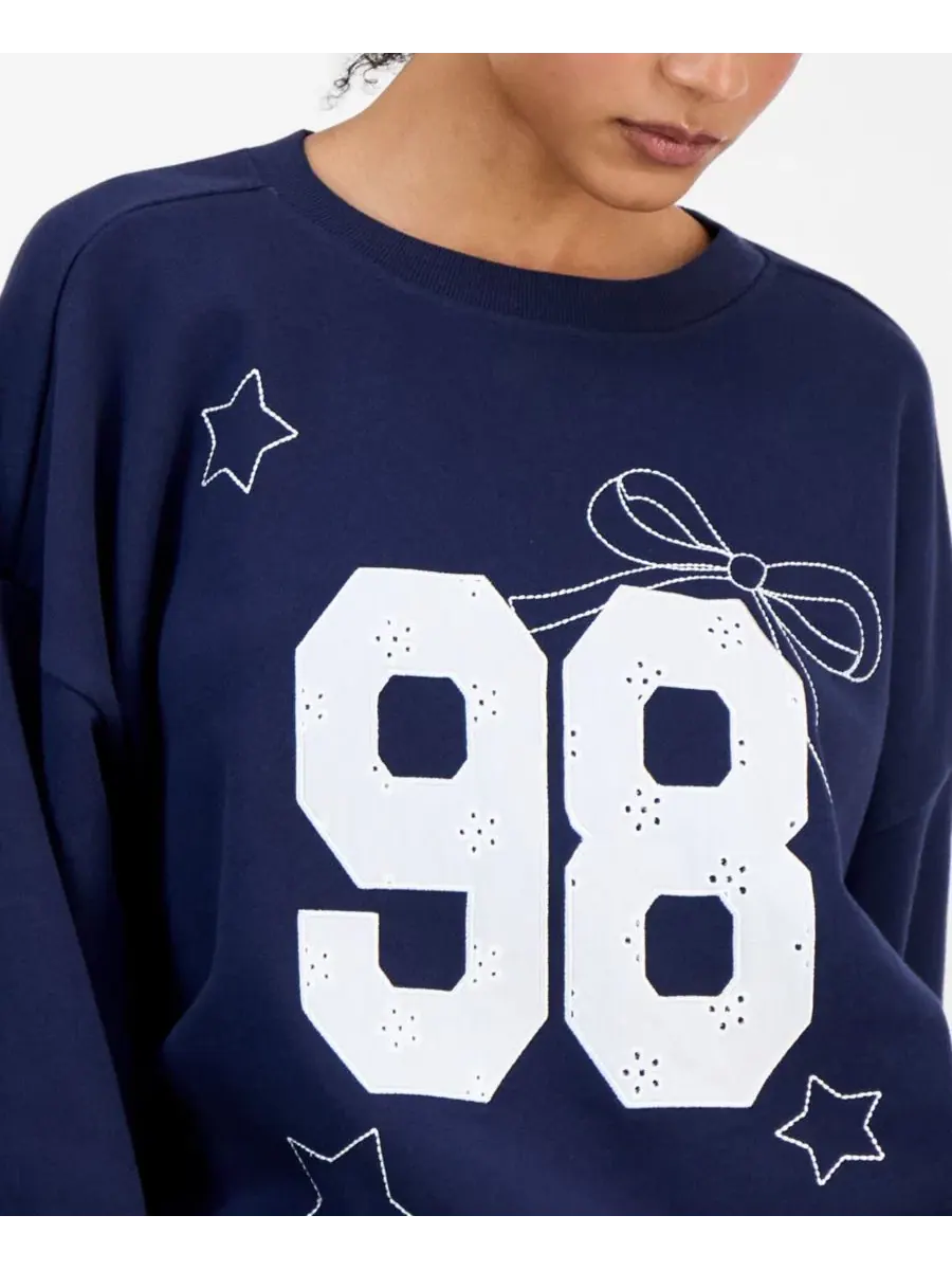 Свитшот с аппликацией и принтом Varsity Applique Crewneck Rebel Veil — изображение 2 из 4, темно-синий/белый