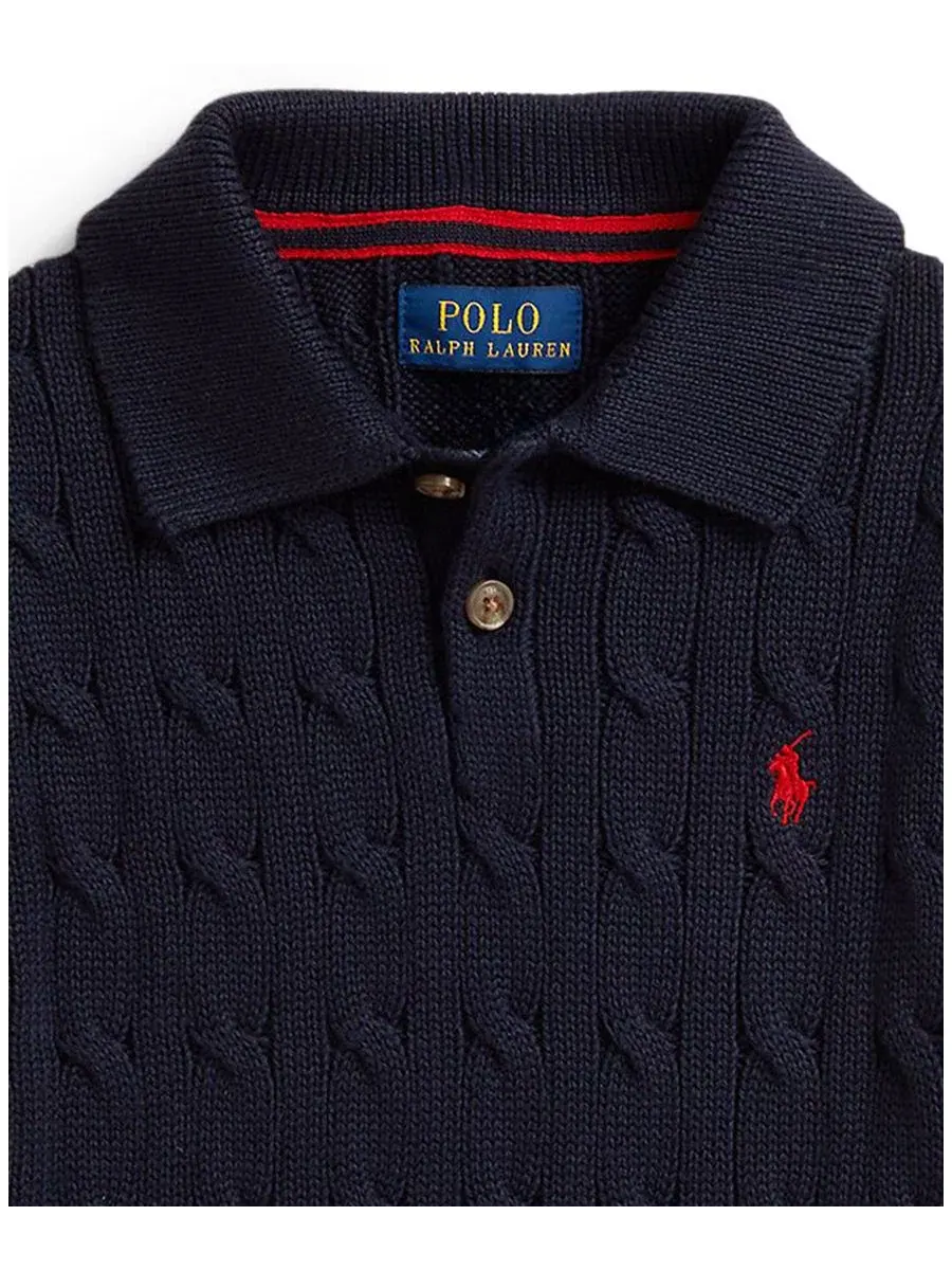 Хлопковый поло-свитер крупной вязки для мальчиков 2-7 лет Polo Ralph Lauren — изображение 3 из 5, темно-синий
