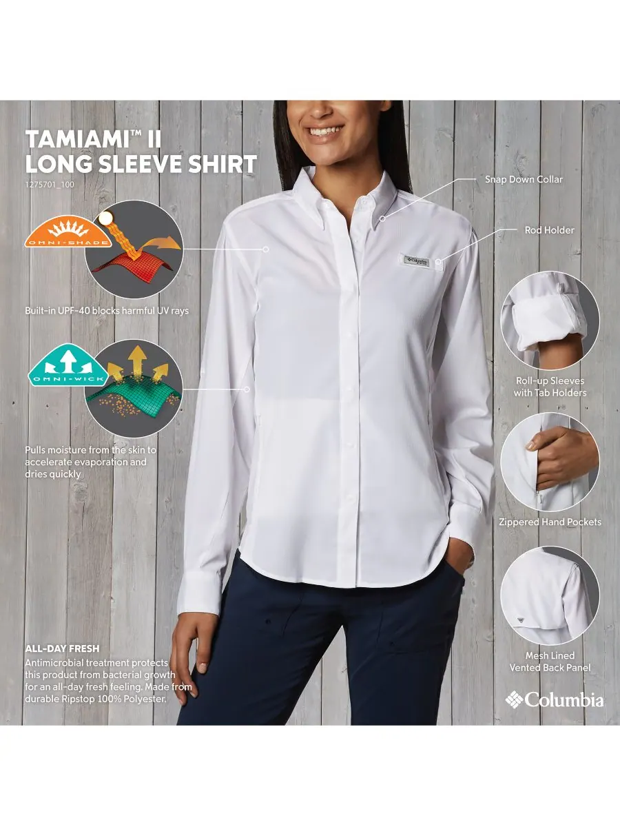 Женская футболка с длинными рукавами PFG Tamiami II Columbia — изображение 6 из 6, белый