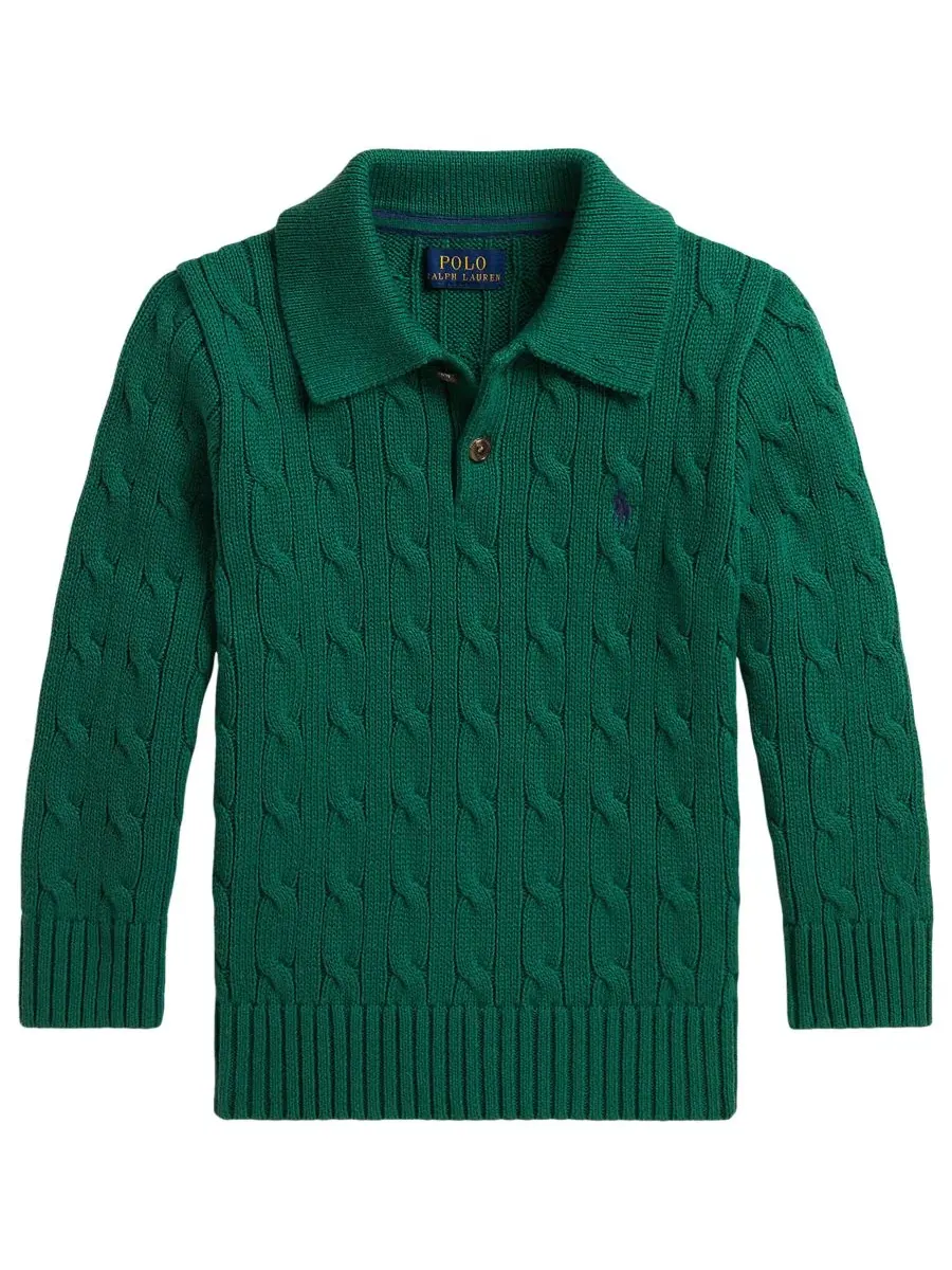 Свитер с поло и косами из хлопка Polo Ralph Lauren — изображение 1 из 3, зеленый