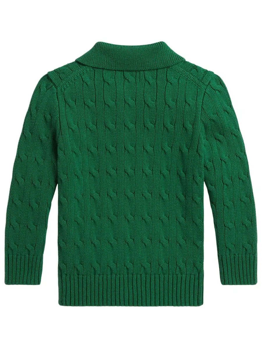 Свитер с поло и косами из хлопка Polo Ralph Lauren — изображение 2 из 3, зеленый