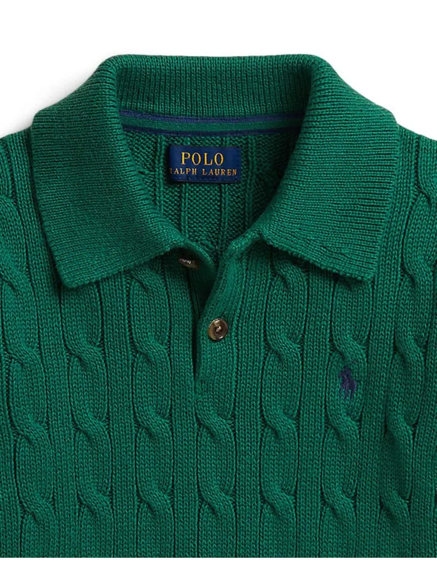 Свитер с поло и косами из хлопка Polo Ralph Lauren — изображение 3 из 3, зеленый