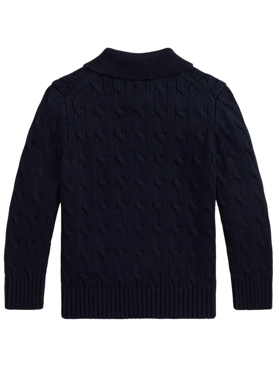 Свитер поло с косами из хлопка, модель Cable-Knit Cotton Polo Sweater Polo Ralph Lauren — изображение 2 из 3, темно-синий
