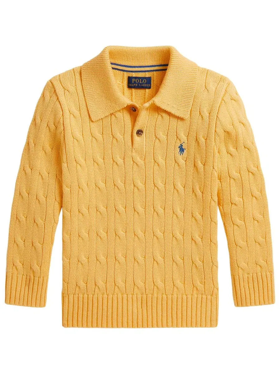 Свитер из хлопка с косами Polo Ralph Lauren — изображение 1 из 3, желтый