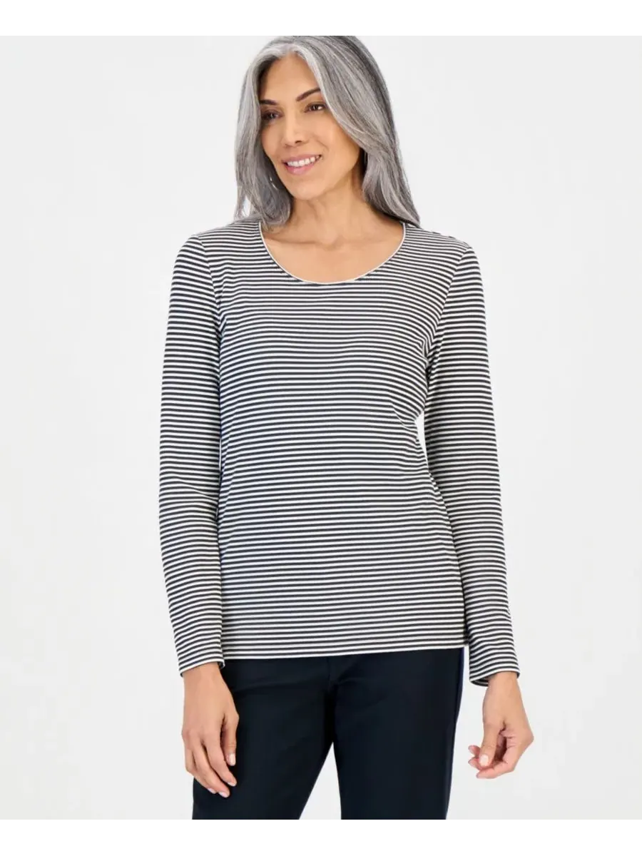 Футболка с длинным рукавом и округлым вырезом Feeder Stripe Style & Co — изображение 1 из 3, глубокий черный