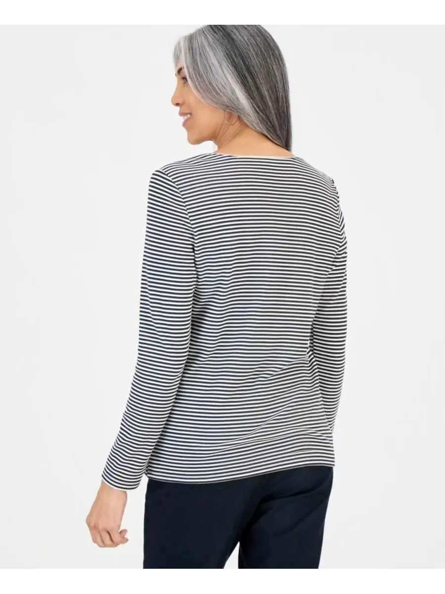 Футболка с длинным рукавом и округлым вырезом Feeder Stripe Style & Co — изображение 3 из 3, глубокий черный
