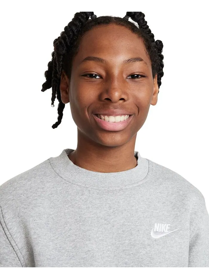 Флисовый свитшот классического кроя Big Kids Sportswear Club Nike — изображение 3 из 6, темный серый/белый